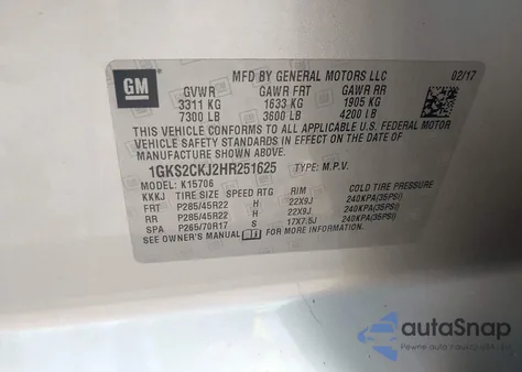 2017 GMC Yukon Denali из США, поврежденный, VIN 1GKS2CKJ2HR251625